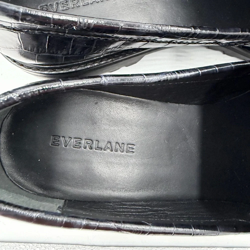 NEW Everlane Black‎ Crocodile Leather Chunky Lug Sole Loafer in Size 10